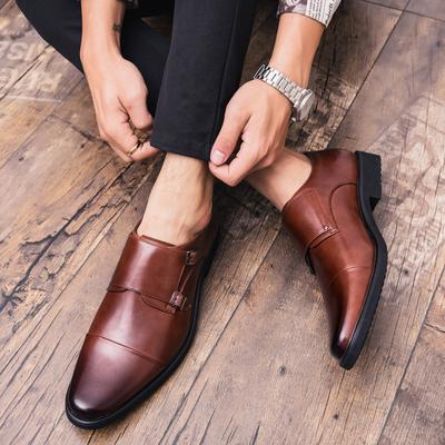 Modne Skórzane Męskie Buty Wizytowe Męskie Brogsy Brytyjskie Oksfordy Buty Formalne Męskie Dżentelmeńskie Skórzane Retro Buty na Imprezę Ślubne Pasek z Klamrą