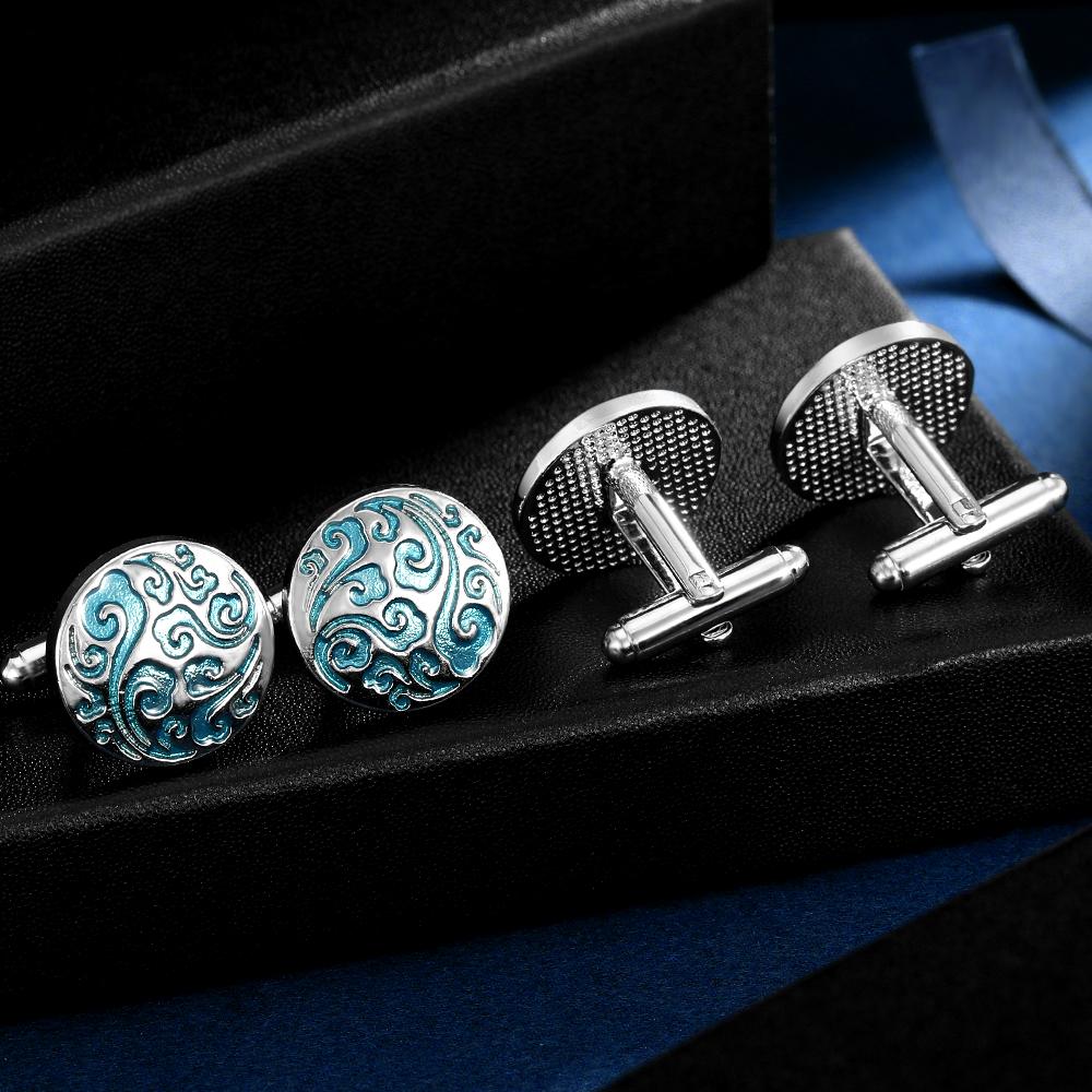 2Pcs/Set Vintage Wind and Cloud Pattern Round Cufflinks For Mens Shirt Suit Jewelry