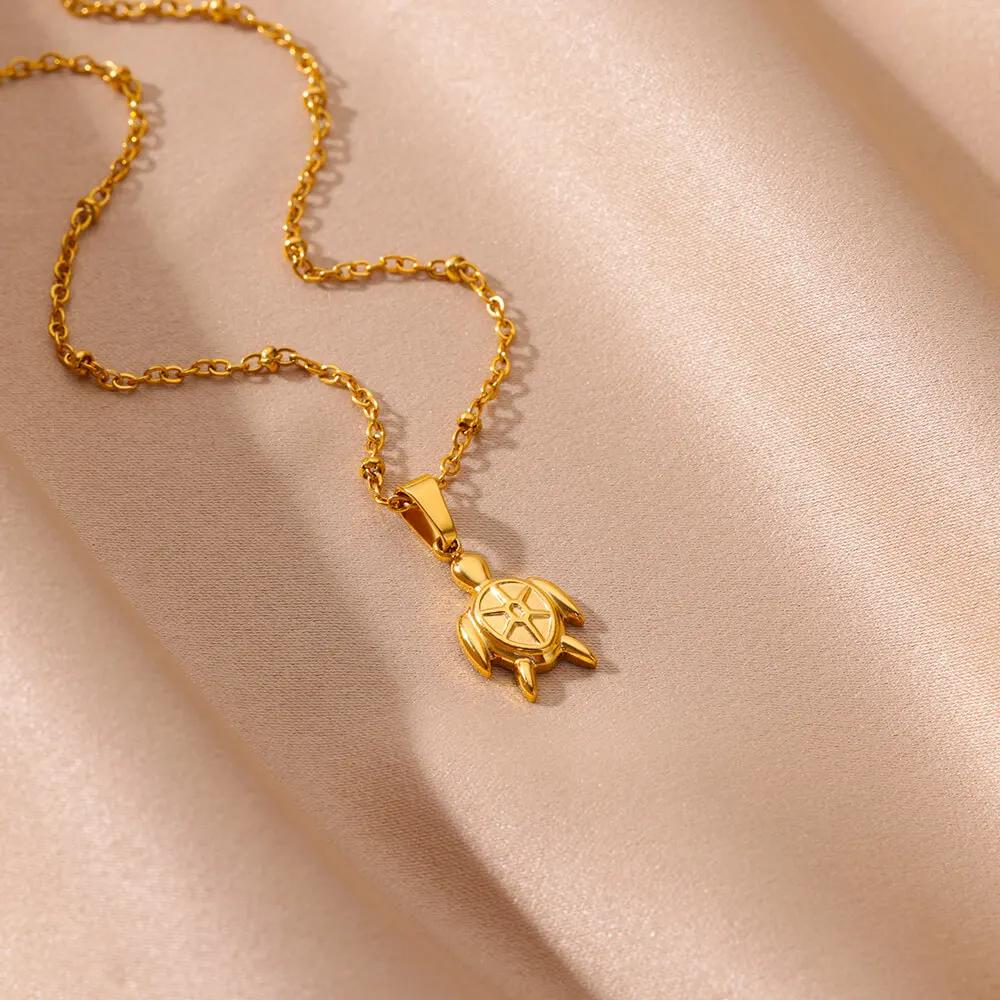 Cute Sea Turtle Pendant Stainless Steel Necklaces For Women Gold Color Animal Aesthetic Pendant Necklace Aesthetic Jewelry