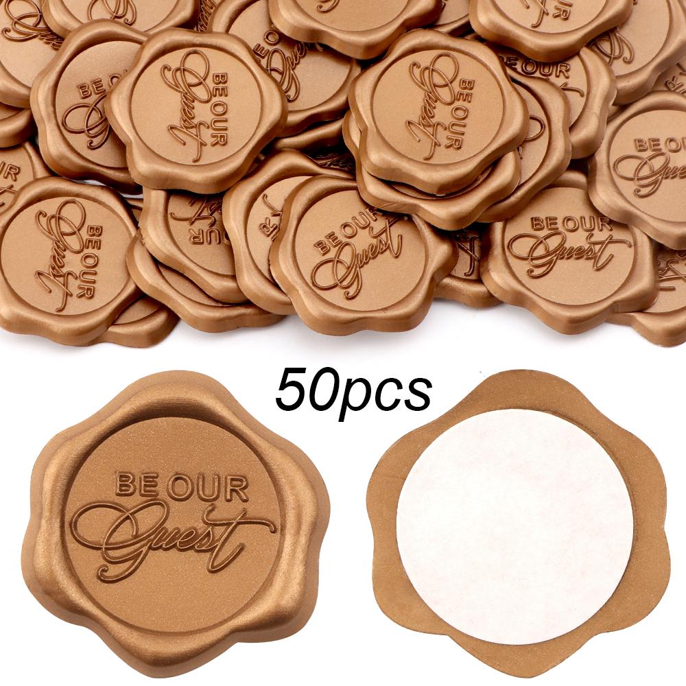 25-75pcs Be Our Guest Wax Seal Stickers, Envelope Wax Stickers Wedding Invitation Seals Self Adhesive Antique Gold Stickers