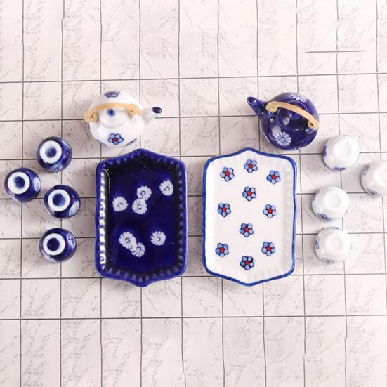 1 Set 1:12 Mini Teapot Cup Realistic Decorative Ceramics Japanese Style Porcelain Tea Kit Dollhouse Accessories for Living Room