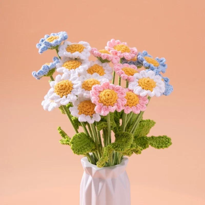 6pcs Chamomile daisies hand-knitted flowers weaving goddess festival woolen bouquet artificial flowers