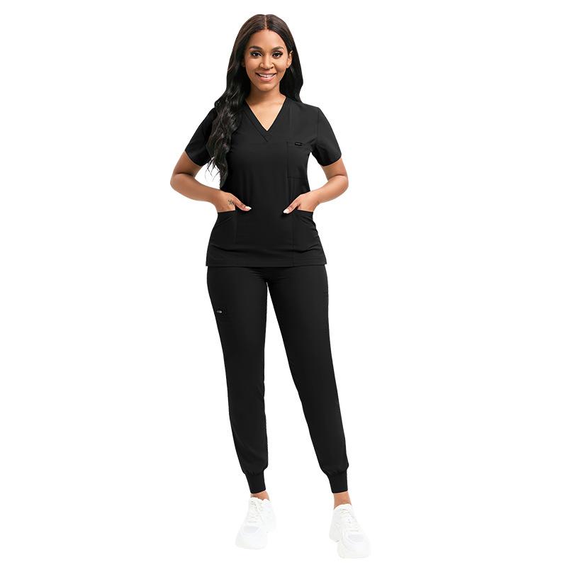 Ensemble Scrubs Stretch Femme Uniformes d'Infirmière Ensemble Scrubs Cliniques Infirmière Médecin Vêtements de Travail Anti-Poussière Haut Scrubs Médicaux + Pantalon Jogger