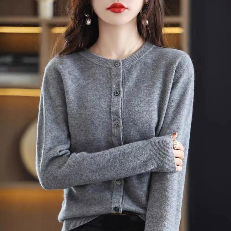 Women Sweaters Cardigans 2025 Autumn Winter Long Sleeve O-Neck Black Knitted Sweater Women Tops Cardigan JJ70