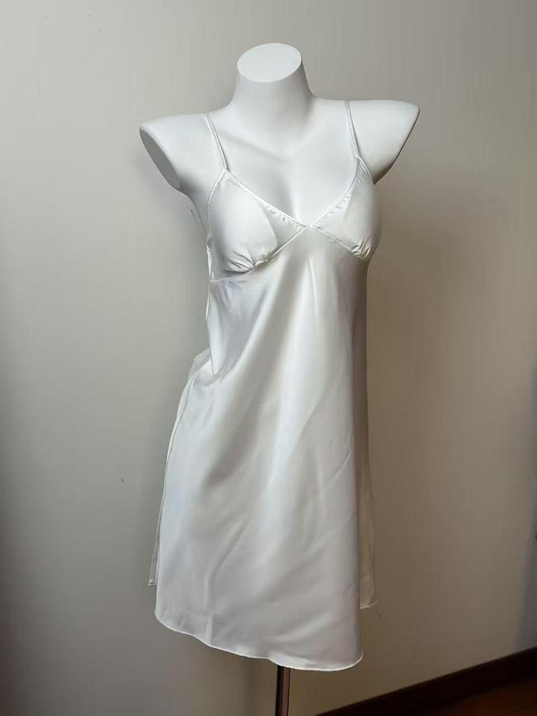Women's Satin Chiffon Silk Nightgown with Adjustable Straps and Chest Pad