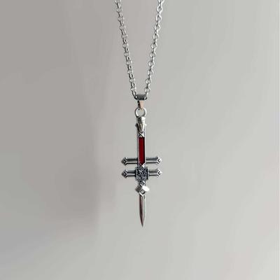 Wisiorek Gotycki Vintage, Wisiorek z Czaszką i Krzyżem, Klasyczny Prosty Łańcuszek, Choker w Ciemnym Stylu