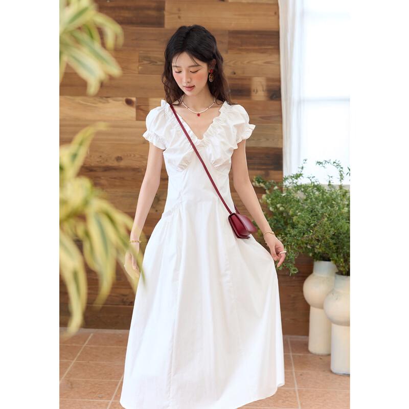 Mí Xiù Women s V-Neck Cotton Short Sleeve Maxi Dress M