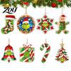Double Sided Printed Baubles Green Elf Christmas Ornament, 2D Acrylic Red Bell Tree Candy Cane Gift Box Xmas Hanging Charms Shaped Decoration