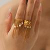 Stainless Steel Tassel Ring with Pearls & Zircon Multi-Layer Hollow Design
