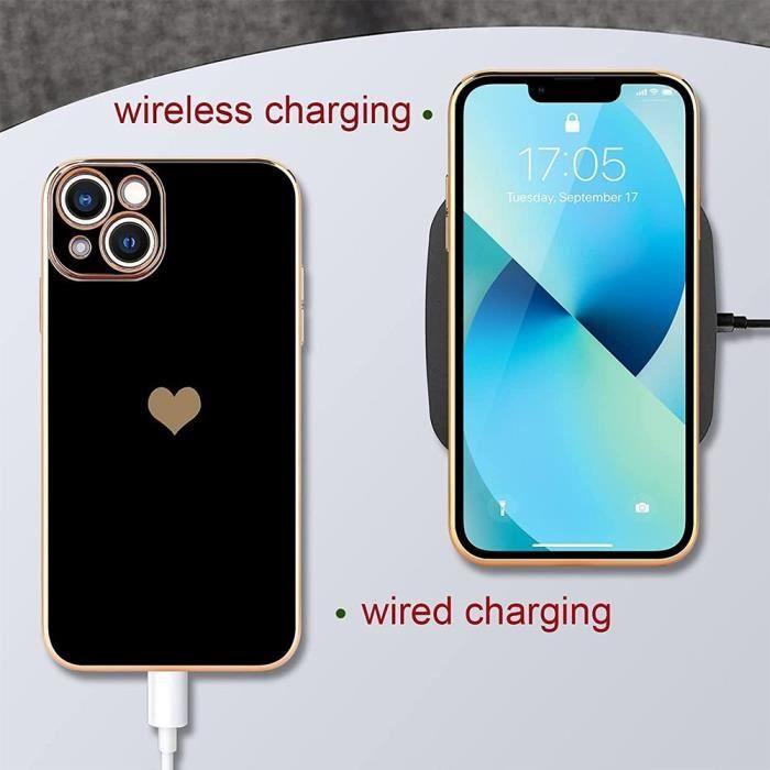 Coque de protection - Noname - iPhone 13 Pro - Noir - Motif coeur - Antichoc TPU