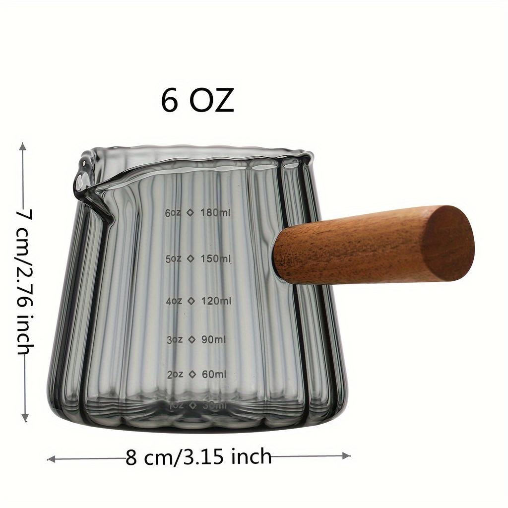 1pc Italian Style Glass Coffee Cup & Scaled Milk Jug,180ml Reusable Insulated Borosilicate Glass with Wooden Handle | Multipurpose for Coffee/Tea