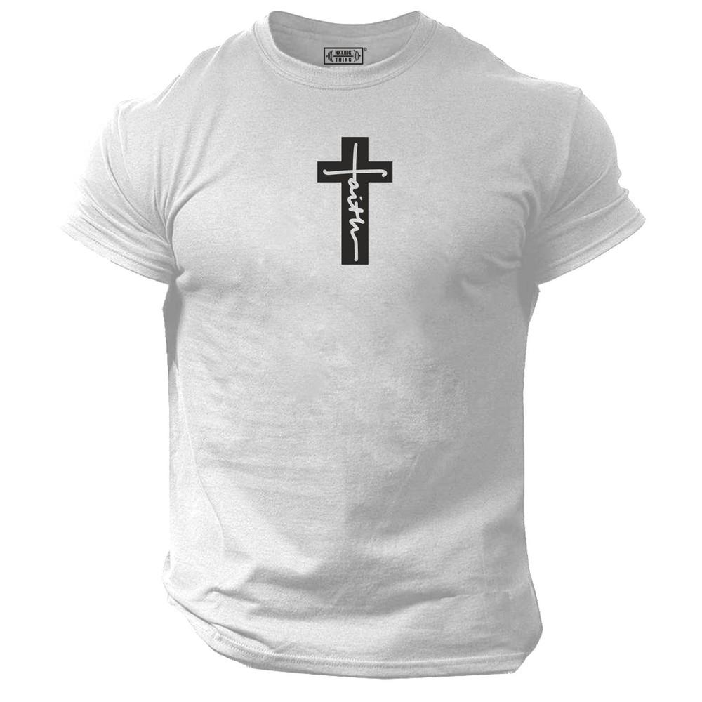 Faith Cross T Shirt Gym Clothing Bodybuilding Training Workout Exercise Mma Top