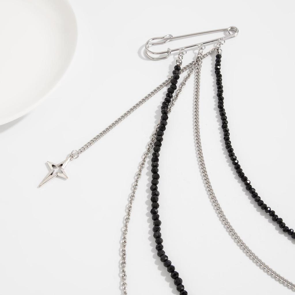Punk Hip-hop Star Chain Multi-layer Personalized Tassel Double Needle Brooch Men's and Women's Set Brooch Jewelry