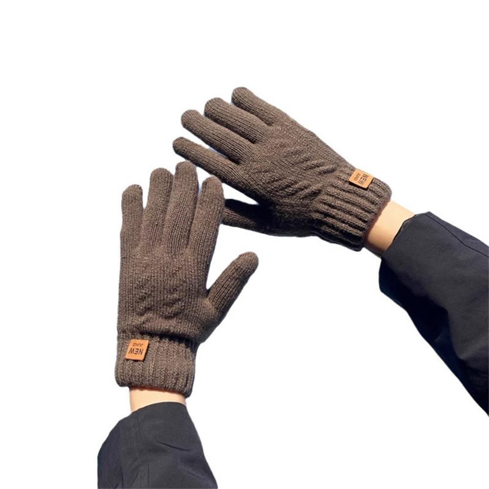 Full Finger Gloves Double Layer Mittens Knitted Gloves Leather Label Gloves For Cold Weather Activities Touchscreen Compatible