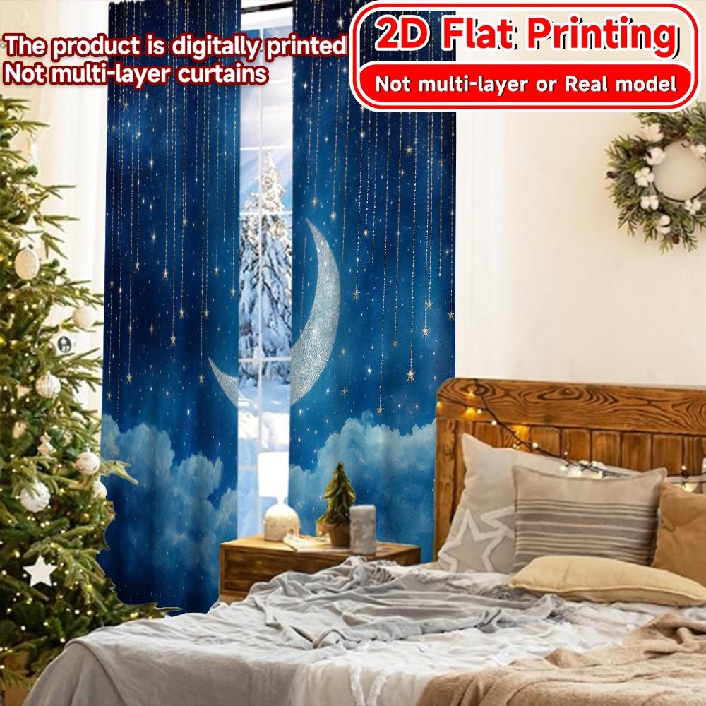 2D Flat Printing  2pcs Celestial Dreams Popular Minimalist Curtains Versatile Polyester Fabric Curtains Home Decor Perfect for