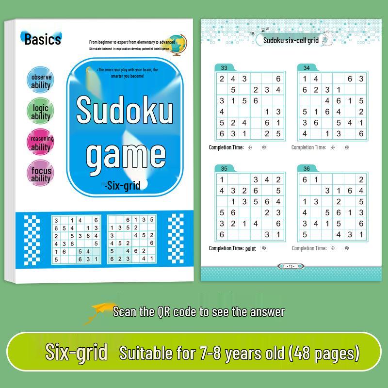 Children's Beginner Sudoku Puzzle Book for Primary Students: Educational Thinking Training with 4x4, 6x6, and 9x9 Grids