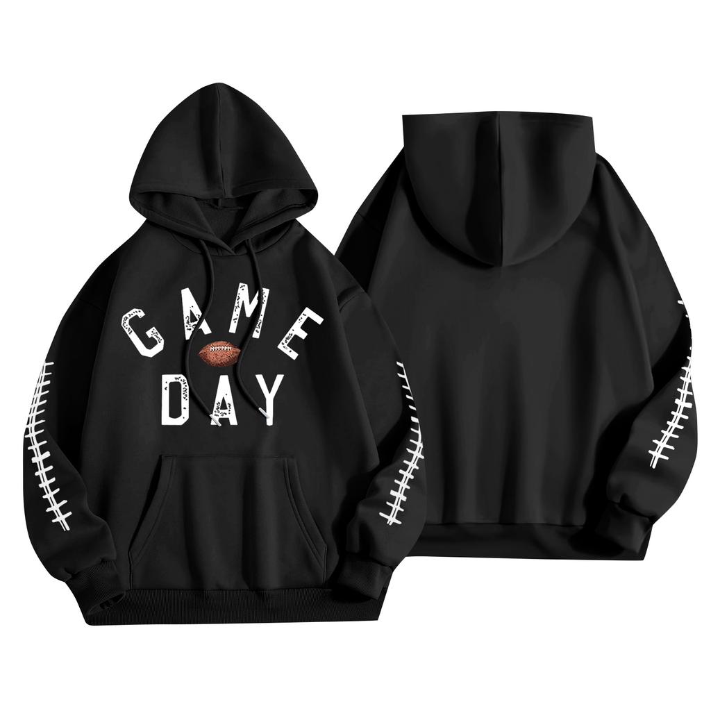 Women's Fashionable, Casual, Comfortable Round-neck, Hooded, Long-sleeved, Rugby-print Warm Sweater