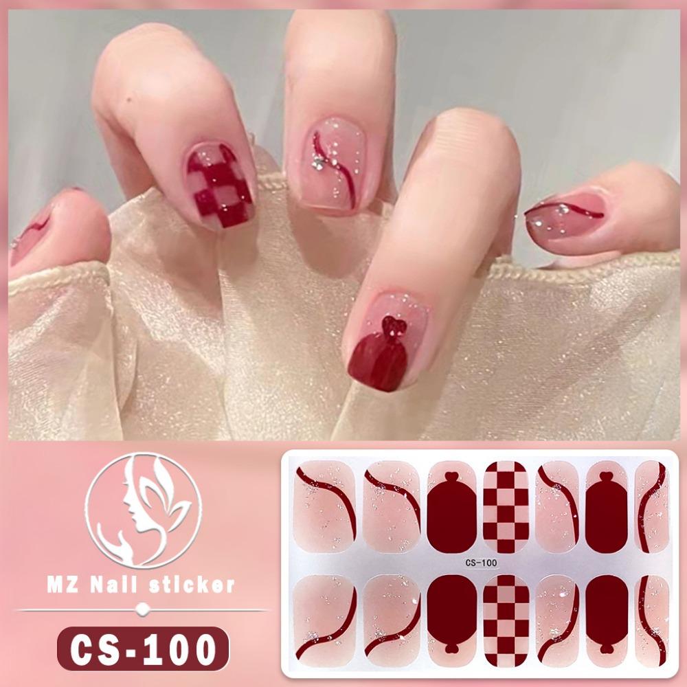 New type of bake-free gel nail polish film, full sticker, plaid spring and summer flower nail art film, nail film, waterproof paper patch