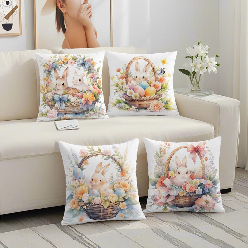 Kaninchen Floraler Cartoon-Druck Kissenbezug für Zuhause und Büro Sofakissen