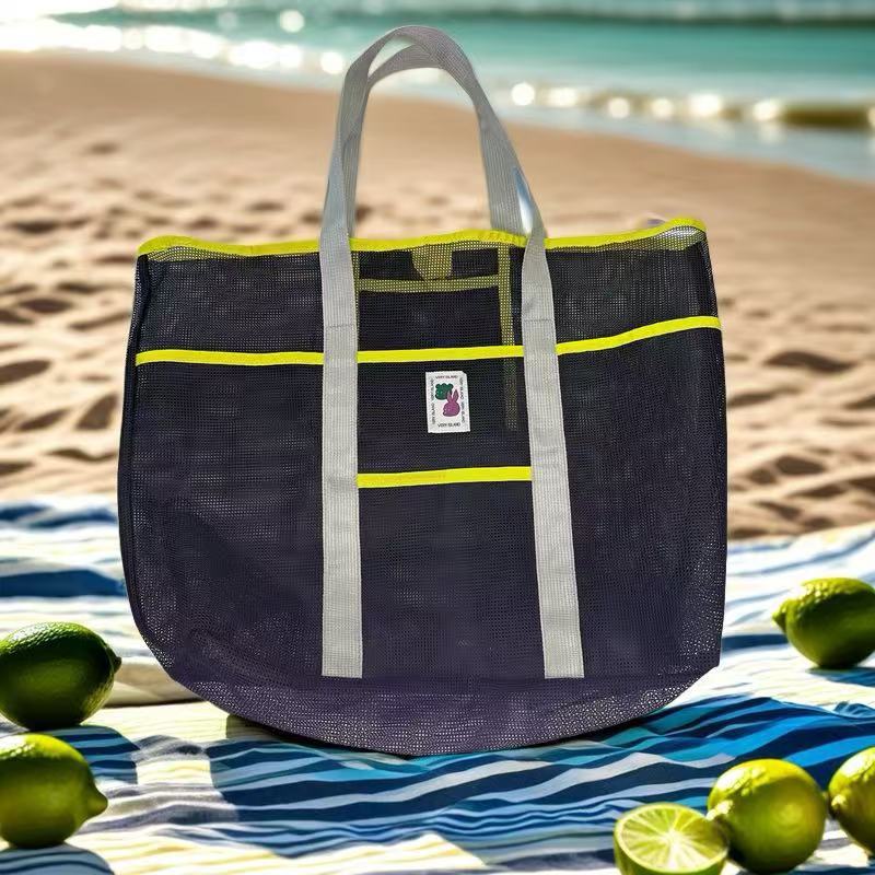

Large Capacity Mesh Beach Bag Portable Travel Organizer with Drainage for Swimming 56*13*40cm чорний