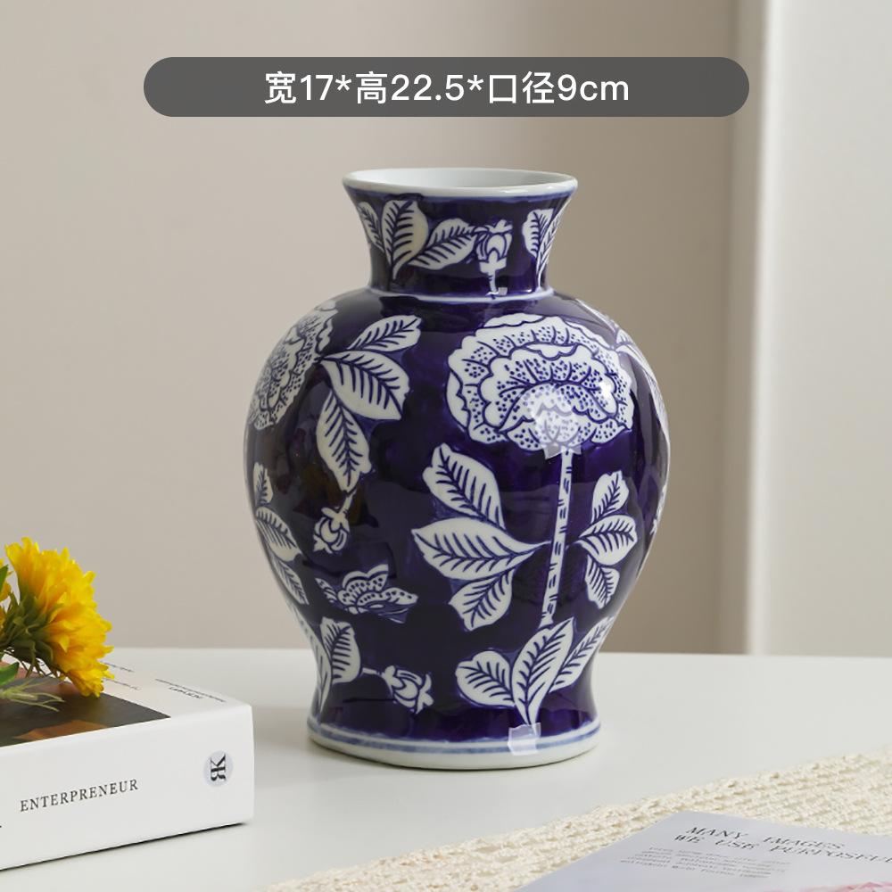 Blue and White Porcelain Chinese Vintage Vase Ceramic Handicraft Porcelain Bottle Flower Vase Home Decoration Accessories