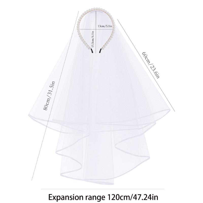 Delicate White Pearls Embellished Hairband Headdress Combined Veil For Bride Formal Event And Everyday Wear