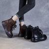 Johnature Genuine Leather Short Boots Retro Versatile Plush Warm Thick Bottom Side Zipper Women's Boots