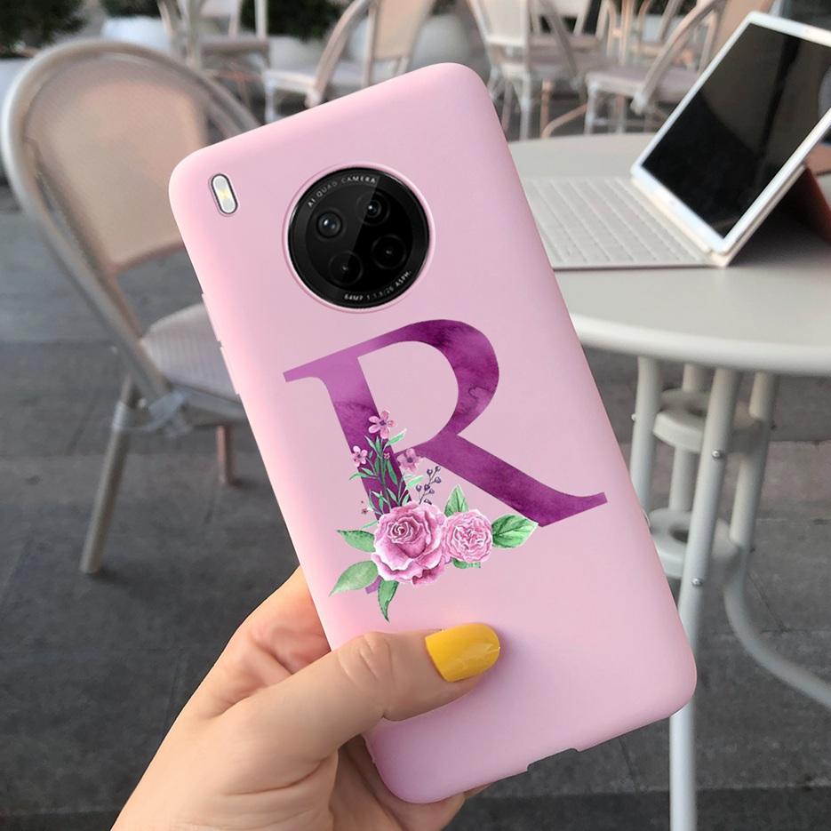For Huawei Y9a 2020 Case 6.63'' Cute 26 Letters Cover Case For Huawei Y9a Y 9a Soft TPU Fundas HuaweiY9a Shockproof Phone Bumper