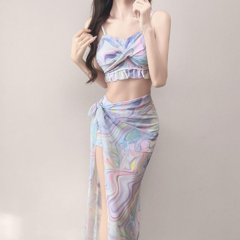 

Split Swimsuit Women s Bikini Three-piece Seaside Vacation Conservative Belly Cover Slimming Hot L is suitable for 100-110 kg фиолетовый