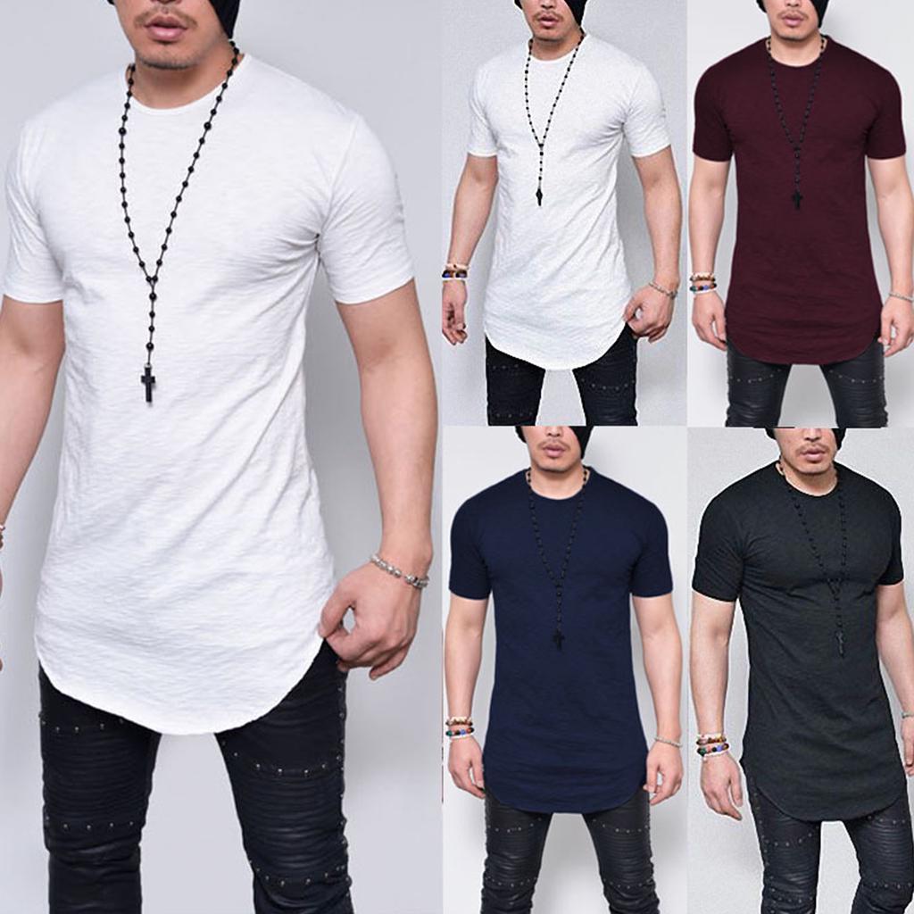 Casual Slim Tops Men Round Neck Short Sleeve Stretched Pure Color T ...
