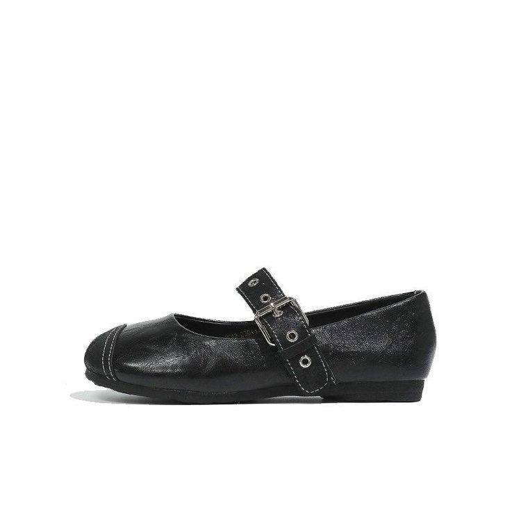 Retro Mary Jane Schuhe Schnalle weiche Sohle Einzelne Schuhe Frühling Neu Außenbekleidung flacher Boden flache Öffnung Mützen Schuhe