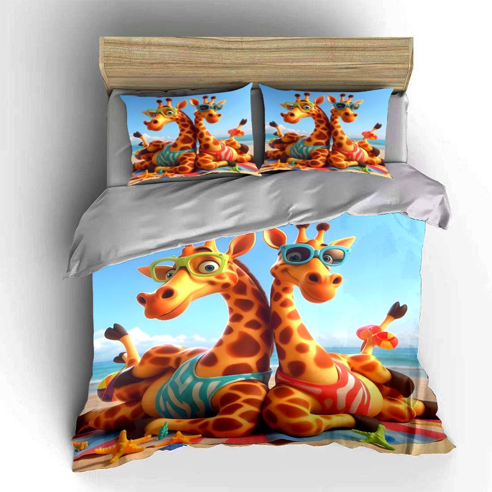 Giraffes On Beach Vacation Duvet Cover Set With 3D Printing Design Soft Polyester Bedding Set All-Season Comfort Luxury Gifts