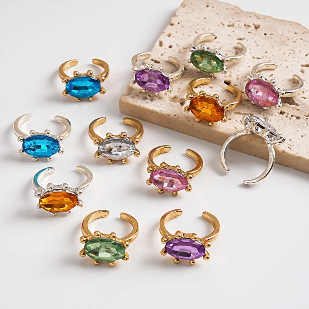 Adjustable Rhinestone Open Ring Colorful Knuckle Ring Trendy Y2K Stackable Ring Women Girls
