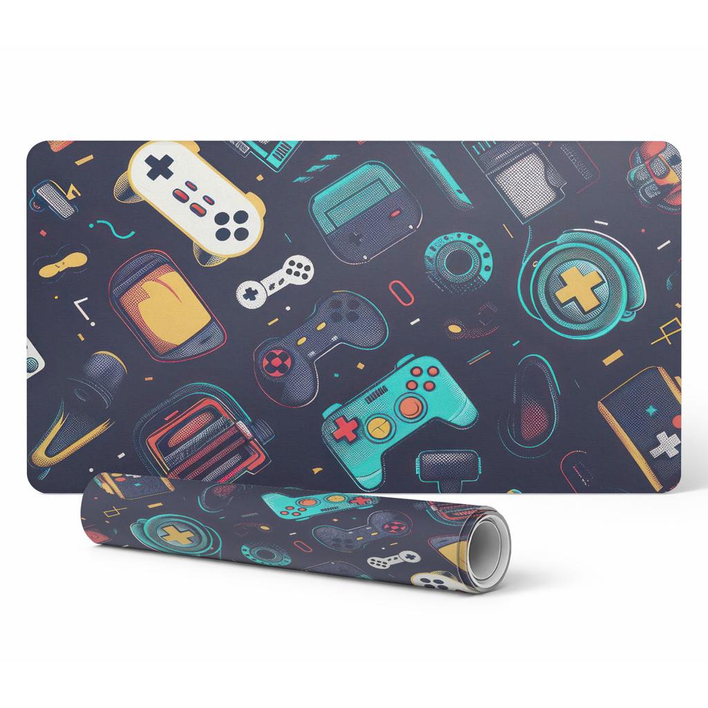 Desk Pad for Graphic Designers and Retro Game Patterns 100x50 Cm