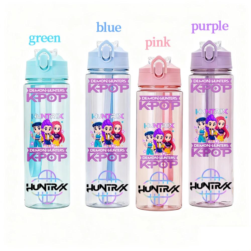 800ML KPOP Demon Hunters Transparent Water Cup Leakproof Shatterproof Anime Fashion Portable Sports Cup designed for Boys and Girls Present