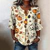Women's Casual V-Neck Ruffle Sleeve Loose Fit Blouse, Halloween Print Top with All-Over Pattern