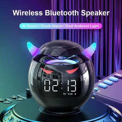 Portable mignon petit diable AI haut-parleur Bluetooth intelligent 3D stéréo caisson de basses Mini LED horloge numérique réveil étanche HIFI boîte à musique