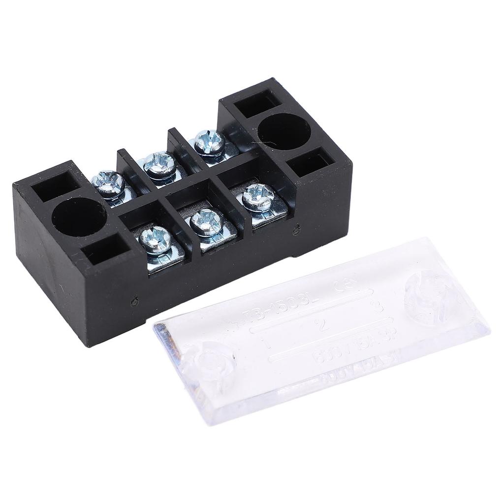 Terminal Strip Dual Row High Current M3 Screw Wire Barrier Block with Cover 15A 600V 5pcs