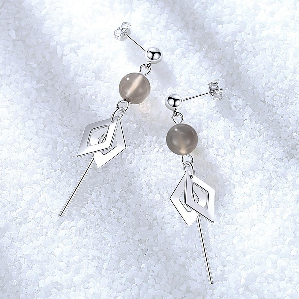 Geometric Rhombus Silver-plated Stud Earrings, Simple, Medium and Long Fringed Earrings, Earrings