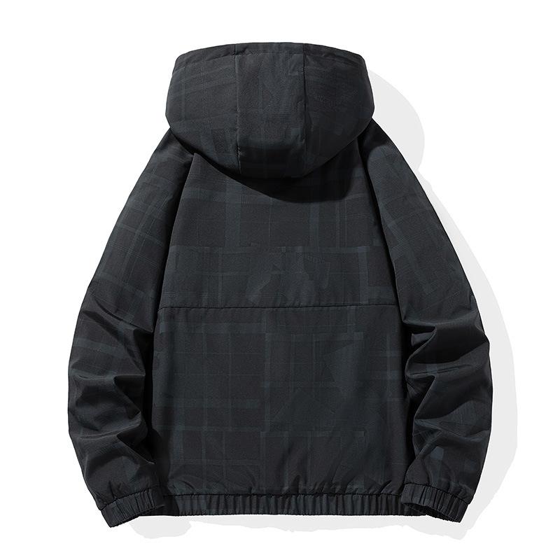 Men's Autumn and Winter New Coat Men's Korean Version of Versatile Simple Jacket Men's Striped Tooling Functional Wind Jacket with Hat