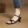 Fashion NEW Summer Women Sandals Genuine Leather Shoes for Women Square Toe Thin Heel Shoe Narrow Band Daily Shoes Open Toe Soft Sandals