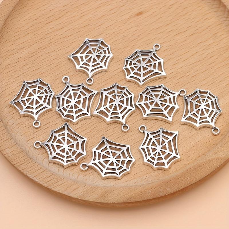 10Pcs Silver Plated Spider Web Charms Pendant For Jewelry Making Bracelet Necklace Diy Halloween Accessories