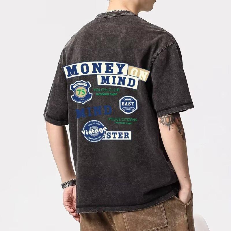 

Street Casual Cool Sports Short Sleeve T-Shirt for Men, Trendy Brand, Summer Loose Five-Sleeve Simple Printed Top 5XL сірий колір