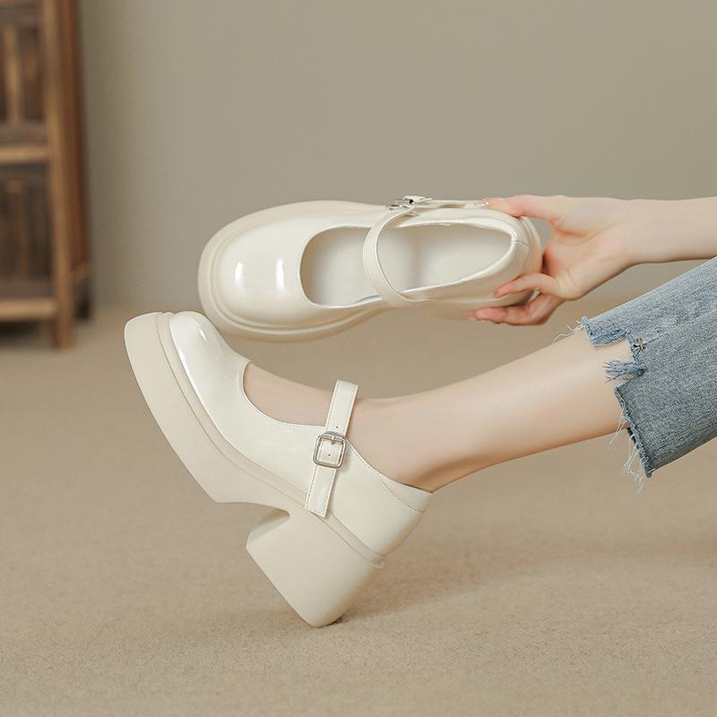 

Модные женские туфли Мэри Джейн на высоком каблуке 7 см, весна 2024, новая модная маленькая кожаная обувь для женщин на высоком каблуке 34