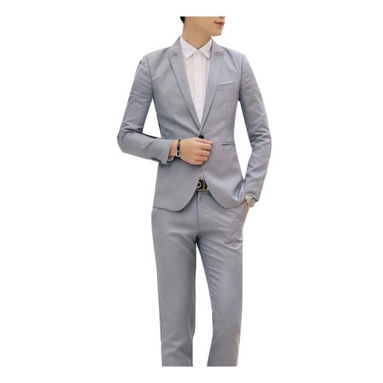 2 Pezzi Moda Uomo Colore Unito Collo a Lancia Bottoni Manica Lunga Slim Blazer Completo Pantaloni