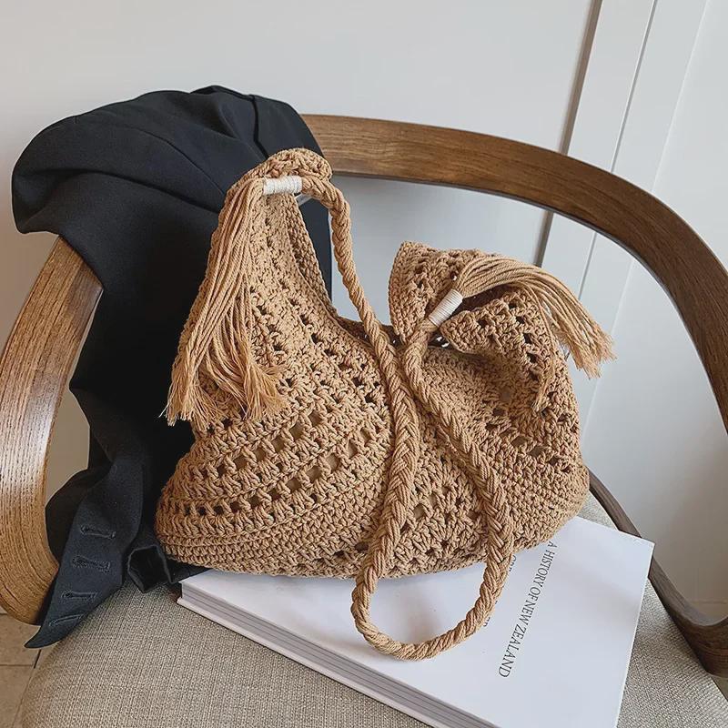 Knitted Retro Shoulder Bag with Inner Pocket – Fashionable Woven Commuter Handbag