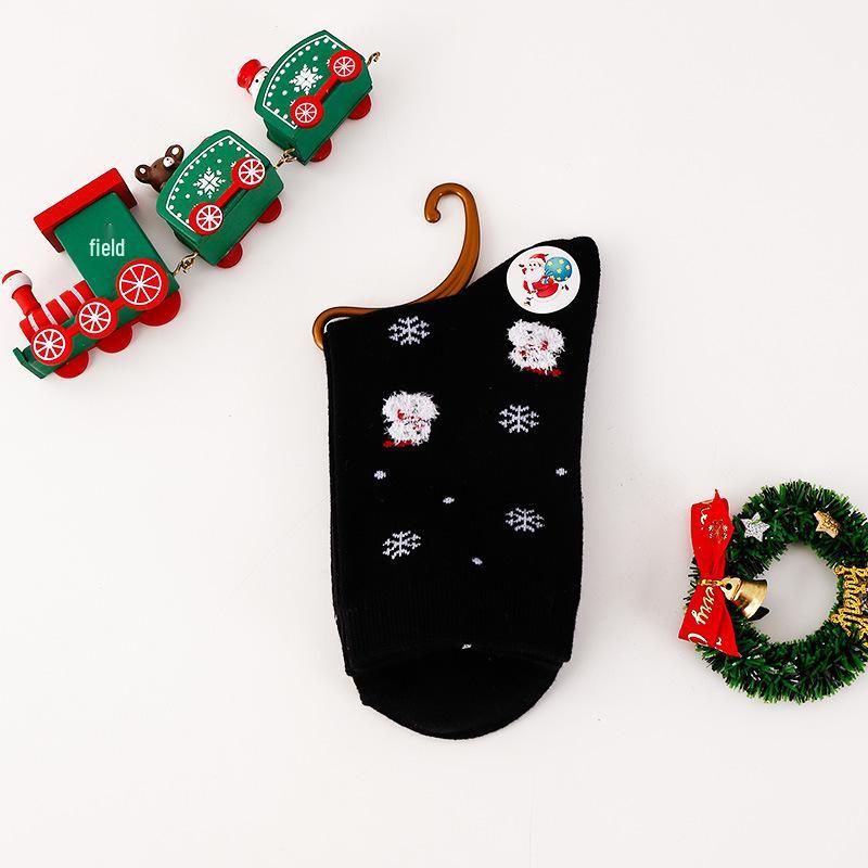 Meias Femininas de Algodão Antiodor Estilo Natal Meias de Meia-Cana - Design Listrado de Desenho Animado para Outono e Inverno