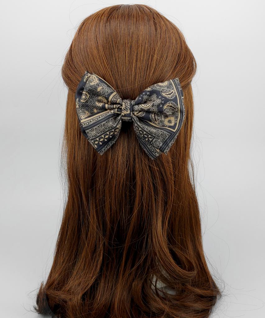 Maia Emblem Design Hair Ribbon Pin - Beige Bk