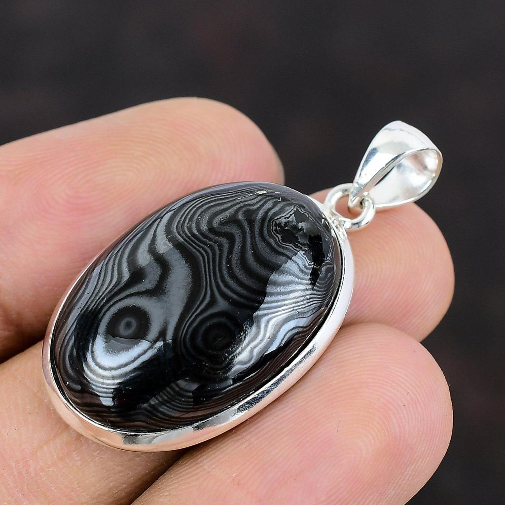 Psilomelane-Anhänger, Edelstein-Anhänger, 925er Sterlingsilber, Anhänger, Psilomelane-Schmuck, handgefertigter Damen-Anhänger, Naturstein-Anhänger für Mutter