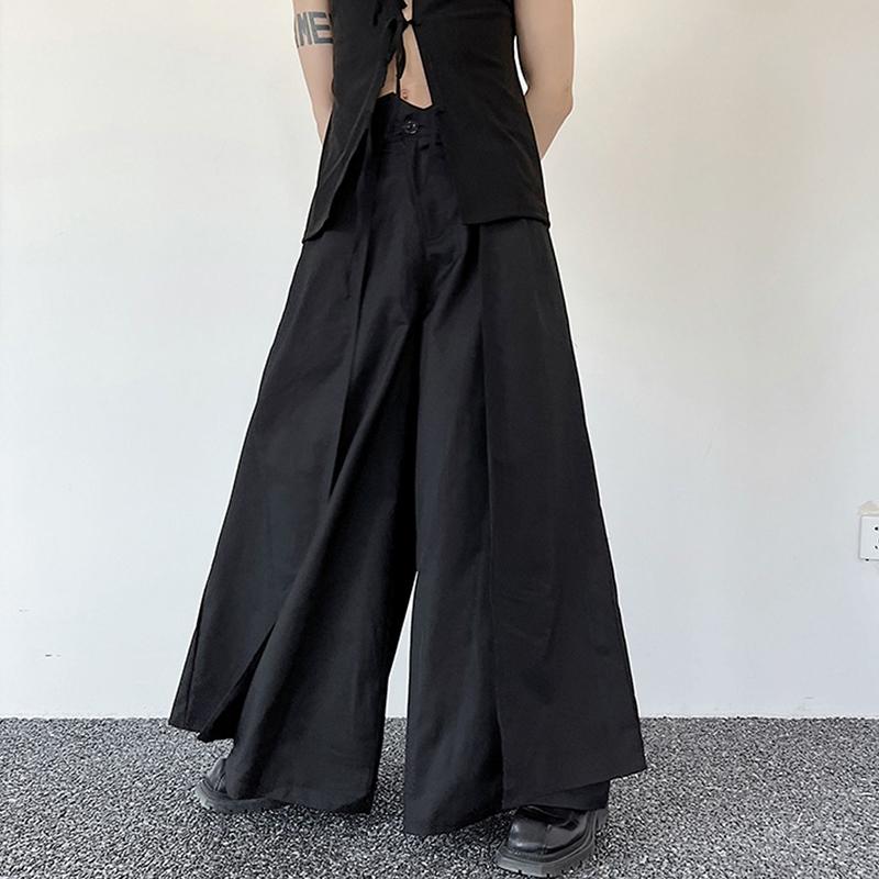 Pantalon Japonais Superposé Homme Jambe Large Hakama Y2k Pantalon Homme Esthétique Sombre Streetwear Vêtements Oversize